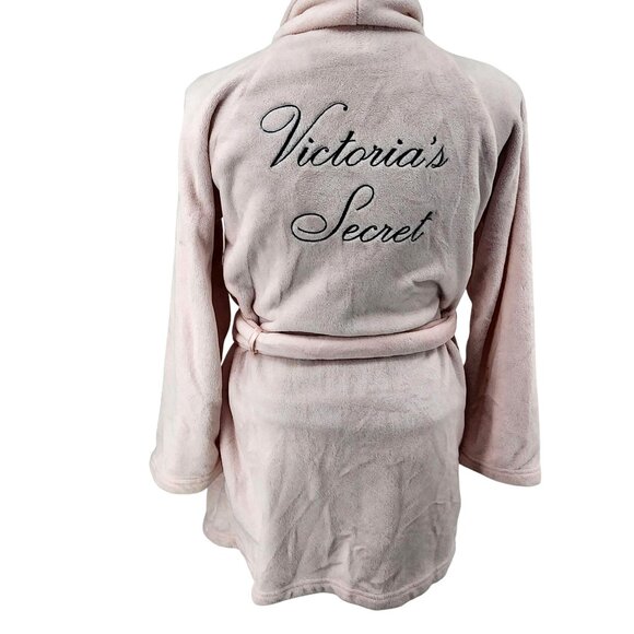 Victorias Secret Pink Plush Cozy Monogrammed Logo Robe With Belt & Pockets M/L - Picture 1 of 8